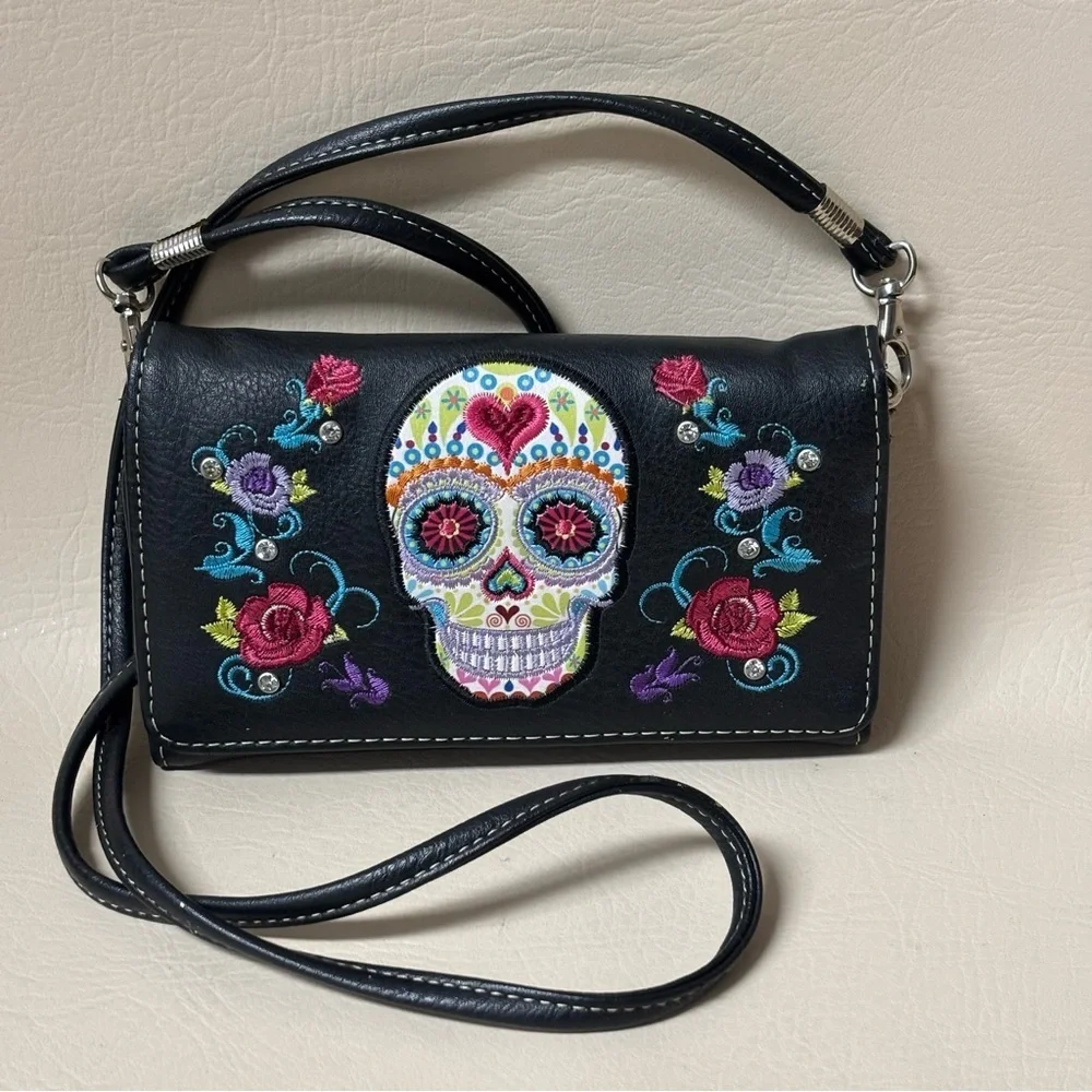 Sugar Skull Day of the Dead Crossbody Bag - Picture 1 of 5
